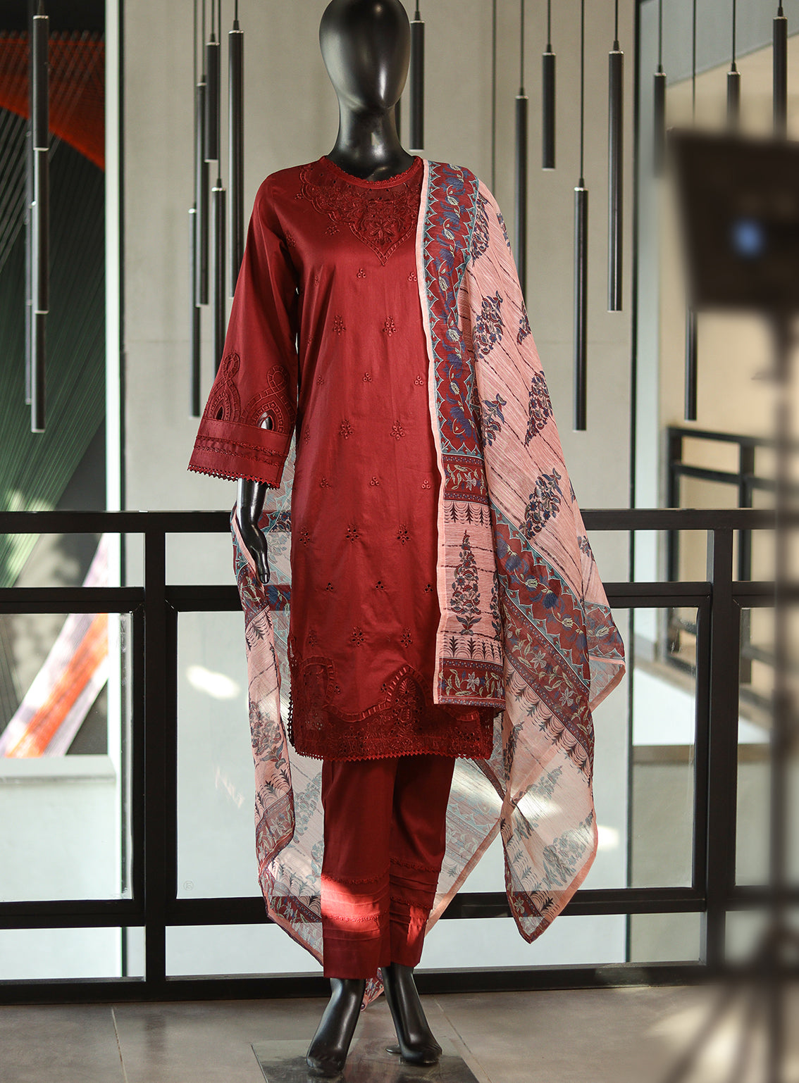 Zebralines By Khombi Embroidered Cotton 3 Piece Stitched Suit KB24D D-137 MRN Zebralines By Khombi Embroidered Cotton 3 Piece Stitched Suit KB24D D-137 MRN