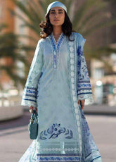 Zoha By Ansab Jahangir Embroidered Lawn 3 Piece Unstitched Suit AJ25Z D-04 BLUE BELL