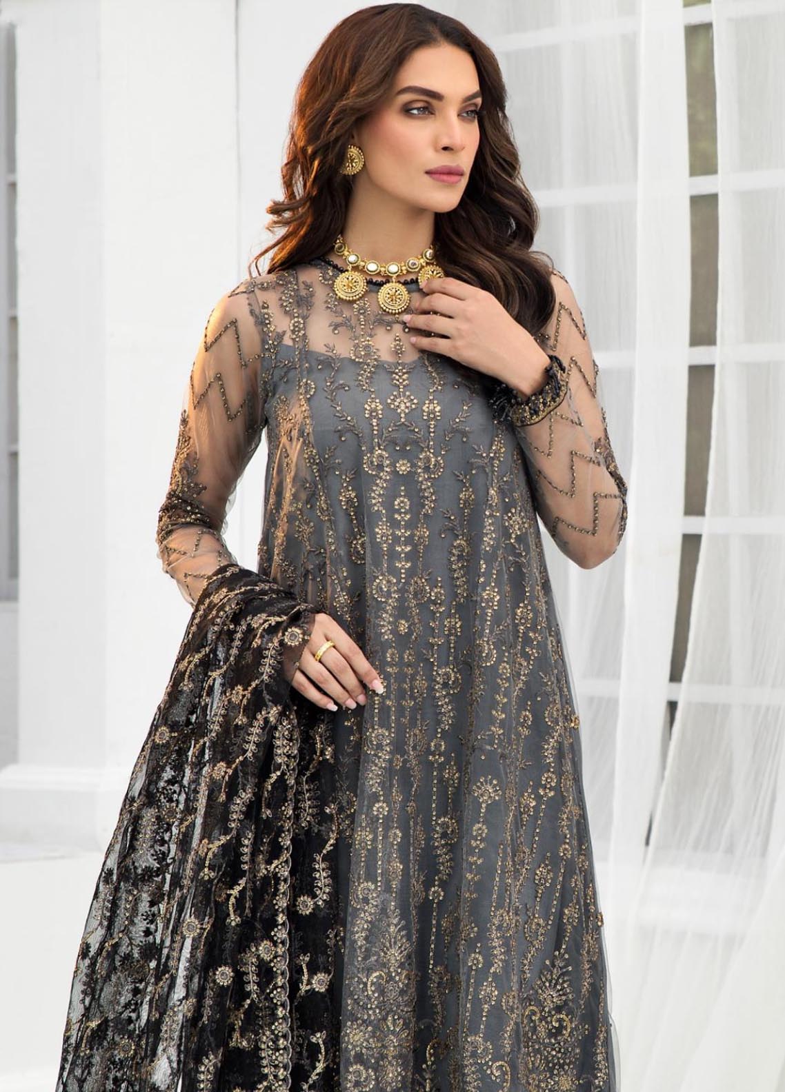 Zarif Embroidered Net Unstitched 3 Piece Suit - 03 Zarif Embroidered Net Unstitched 3 Piece Suit - 03