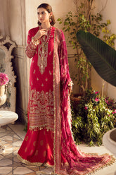Afrozeh La Fuchsia Embroidered Chiffon Unstitched 3 Piece Suit - 09