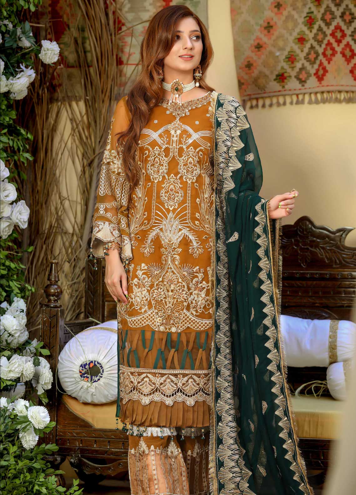 Areesha Embroidered Organza Unstitched 3 Piece Suit - 01 Areesha Embroidered Organza Unstitched 3 Piece Suit - 01