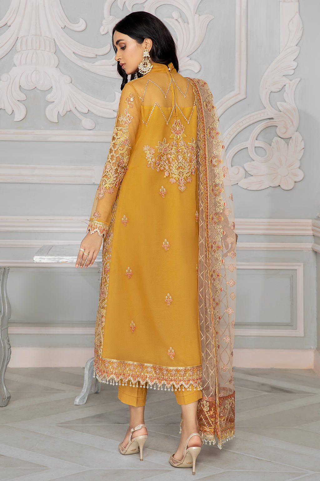 Bahaar by Zarif Embroidered Net Unstitched 3 Piece Suit - ZB 03 GOLDIER Bahaar by Zarif Embroidered Net Unstitched 3 Piece Suit - ZB 03 GOLDIER