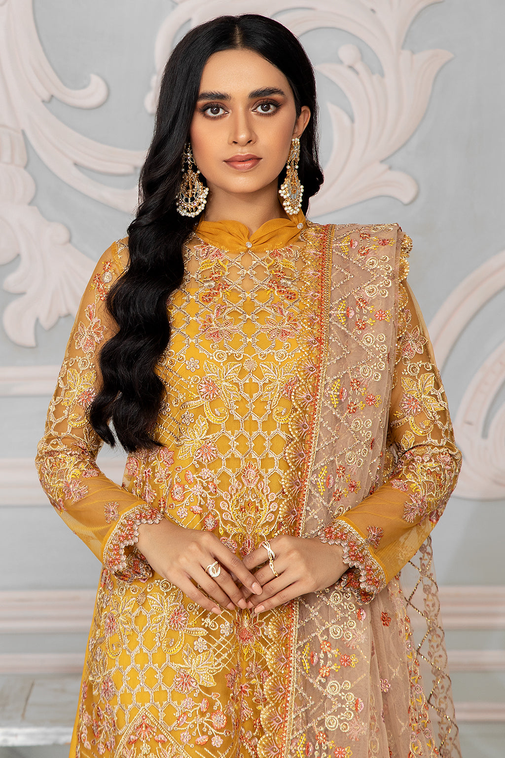 Bahaar by Zarif Embroidered Net Unstitched 3 Piece Suit - ZB 03 GOLDIER Bahaar by Zarif Embroidered Net Unstitched 3 Piece Suit - ZB 03 GOLDIER