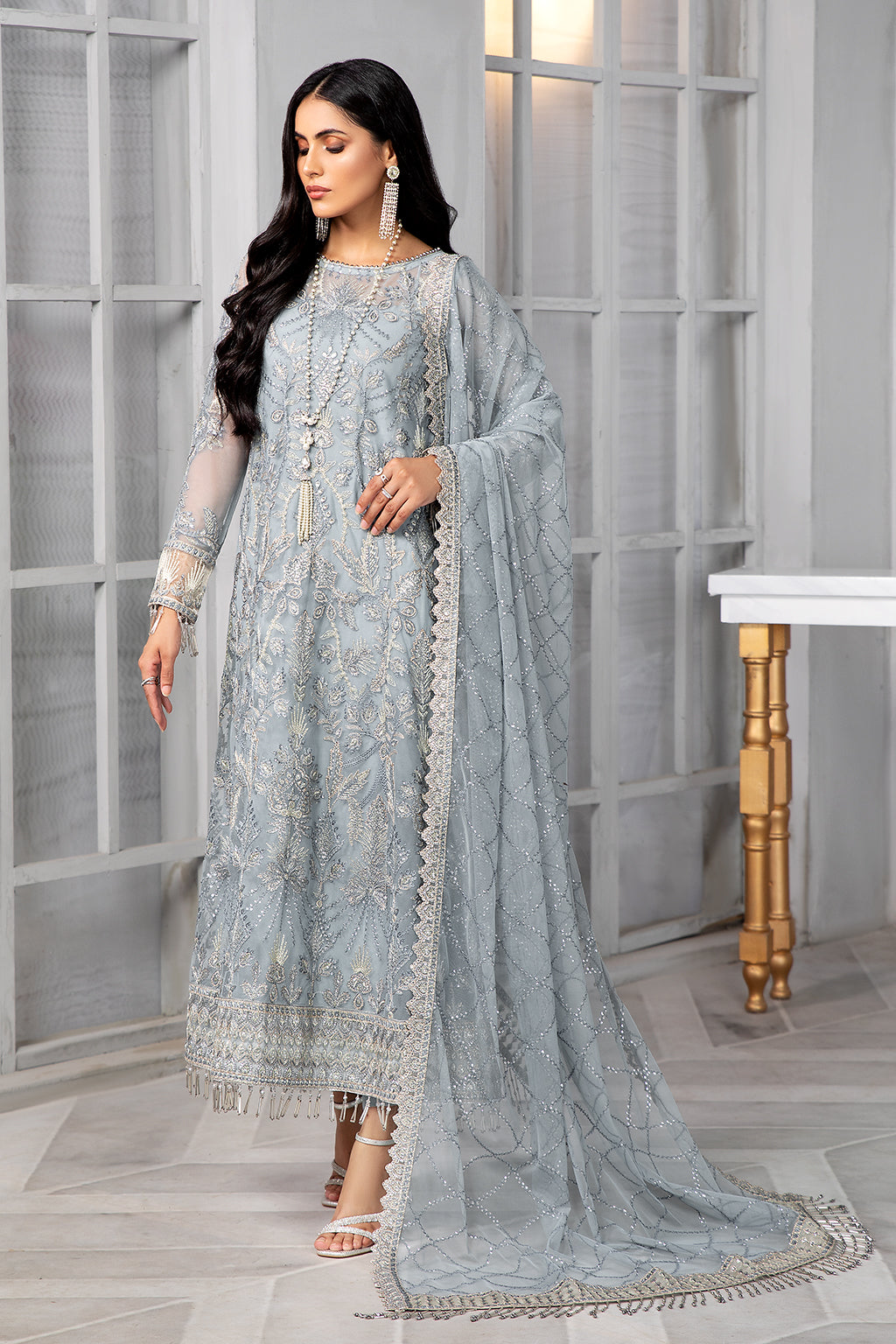 Bahaar by Zarif Embroidered Net Unstitched 3 Piece Suit - ZB 05 SKYLER Bahaar by Zarif Embroidered Net Unstitched 3 Piece Suit - ZB 05 SKYLER