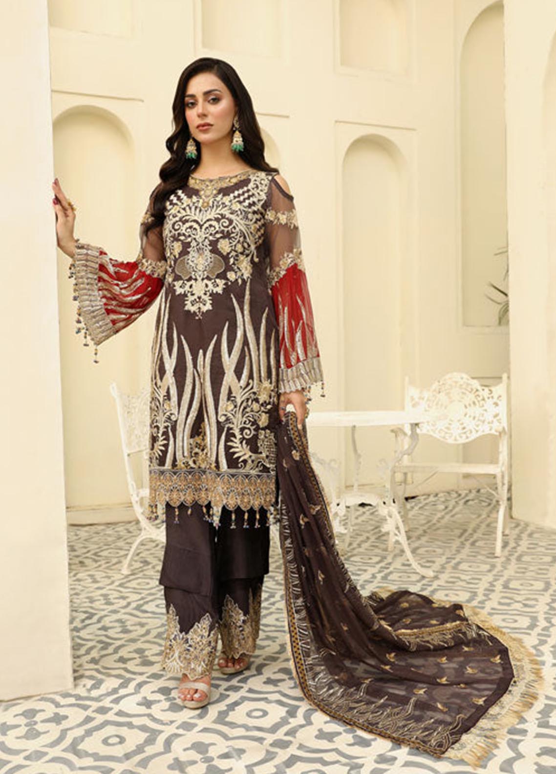 Areesha Embroidered Chiffon Unstitched 3 Piece Suit - 08 Areesha Embroidered Chiffon Unstitched 3 Piece Suit - 08