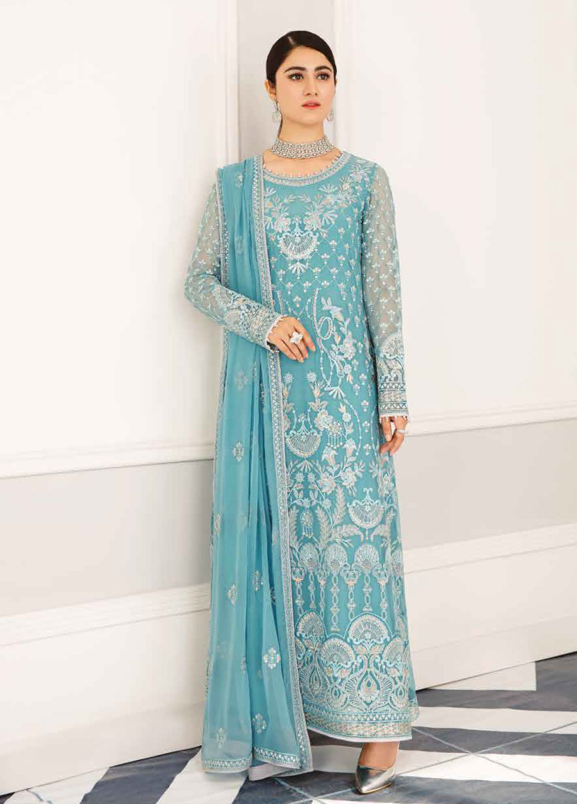 Safeera By Flossie Embroidered Chiffon Unstitched 3 Piece Suit - 08 Safeera By Flossie Embroidered Chiffon Unstitched 3 Piece Suit - 08