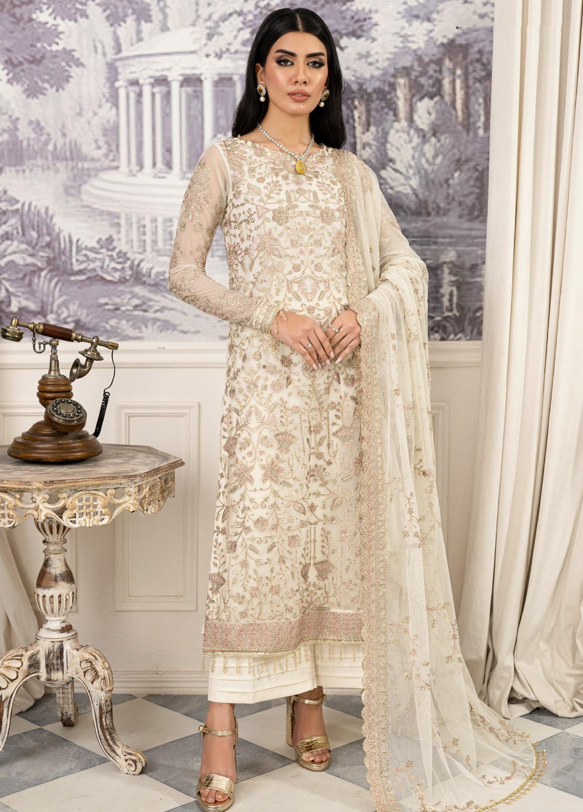 Afsanah by Zarif Embroidered Net 3 Piece Unstitched Suit ZF24AF ZAF-03 NEELAM Afsanah by Zarif Embroidered Net 3 Piece Unstitched Suit ZF24AF ZAF-03 NEELAM