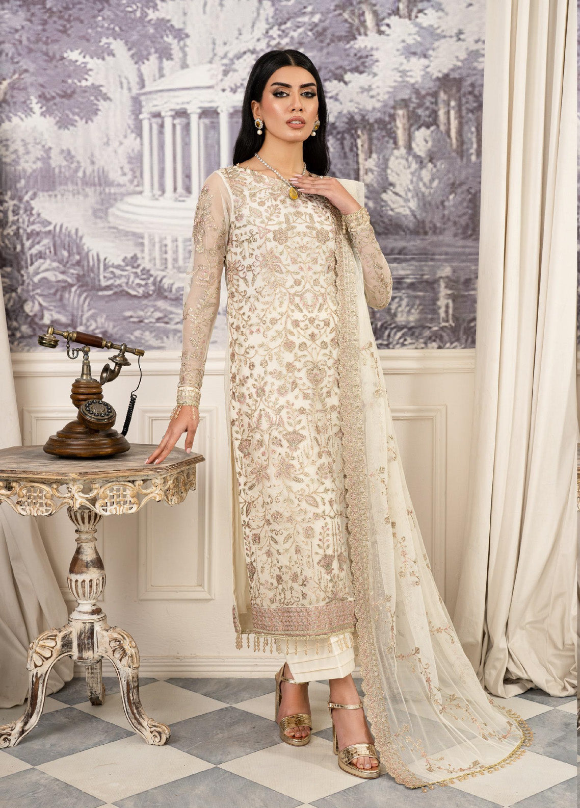 Afsanah by Zarif Embroidered Net 3 Piece Unstitched Suit ZF24AF ZAF-03 NEELAM Afsanah by Zarif Embroidered Net 3 Piece Unstitched Suit ZF24AF ZAF-03 NEELAM