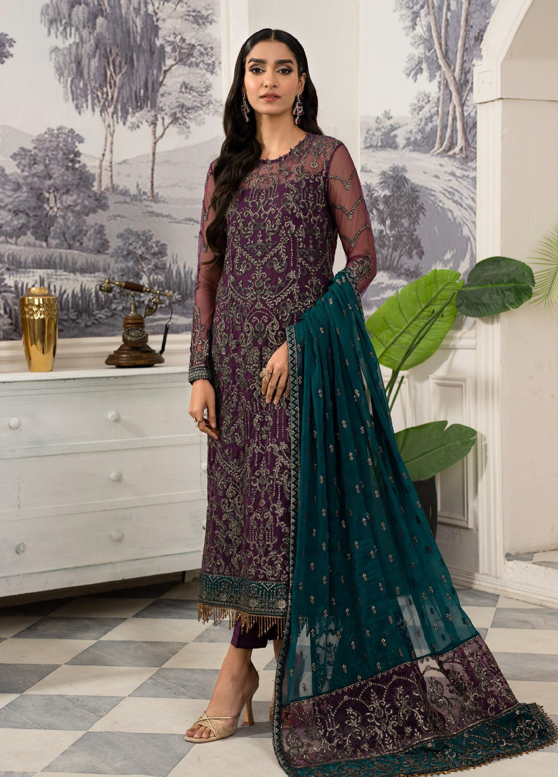 Afsanah by Zarif Embroidered Net 3 Piece Unstitched Suit ZF24AF ZAF-07 MUSHQ Afsanah by Zarif Embroidered Net 3 Piece Unstitched Suit ZF24AF ZAF-07 MUSHQ