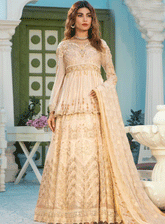 Areesha Embroidered Chiffon Unstitched 3 Piece Suit - 5 PALE GOLD