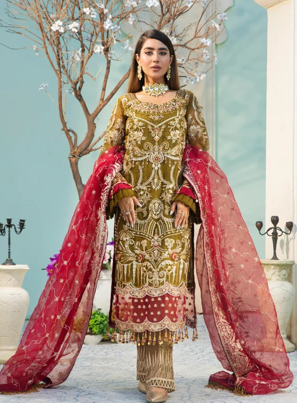 Areesha Embroidered Organza Unstitched 3 Piece Suit - ARE24EP 01 OLIVE Areesha Embroidered Organza Unstitched 3 Piece Suit - ARE24EP 01 OLIVE