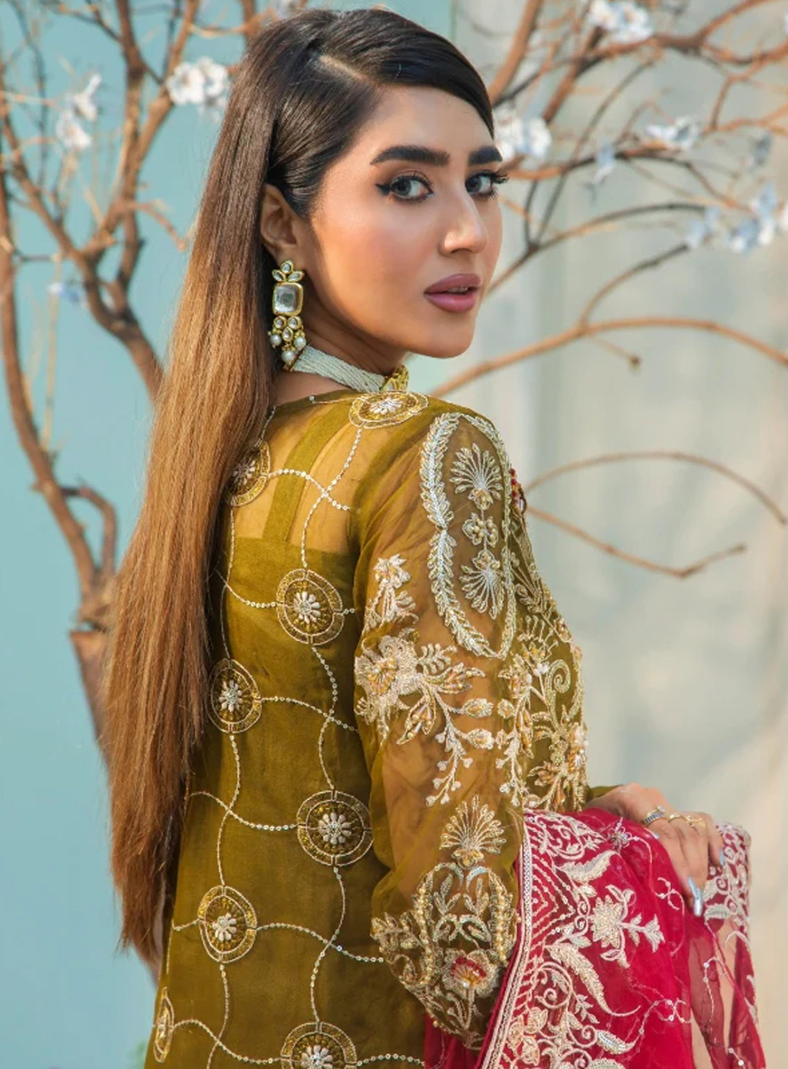 Areesha Embroidered Organza Unstitched 3 Piece Suit - ARE24EP 01 OLIVE Areesha Embroidered Organza Unstitched 3 Piece Suit - ARE24EP 01 OLIVE