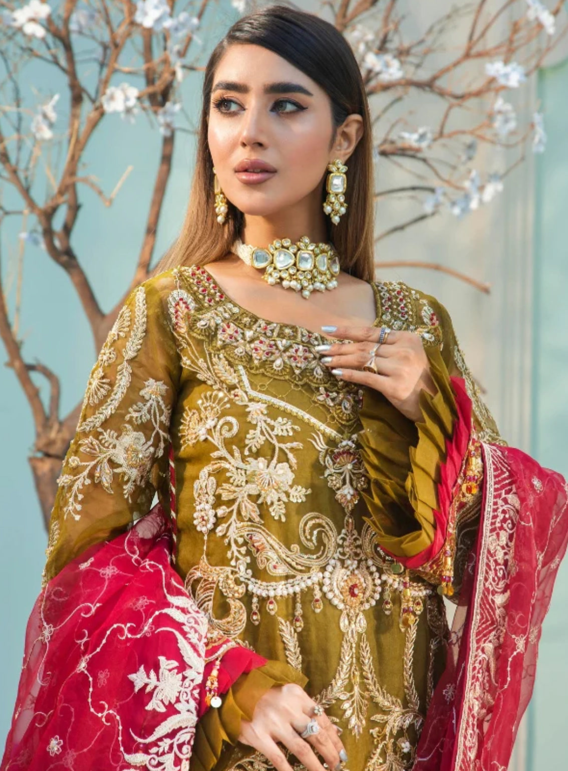 Areesha Embroidered Organza Unstitched 3 Piece Suit - ARE24EP 01 OLIVE Areesha Embroidered Organza Unstitched 3 Piece Suit - ARE24EP 01 OLIVE