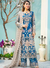Areesha Embroidered Organza Unstitched 3 Piece Suit - ARE24EP 03 ZINK BLUE