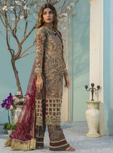 Areesha Embroidered Organza Unstitched 3 Piece Suit - ARE24EP 04 BEAVER
