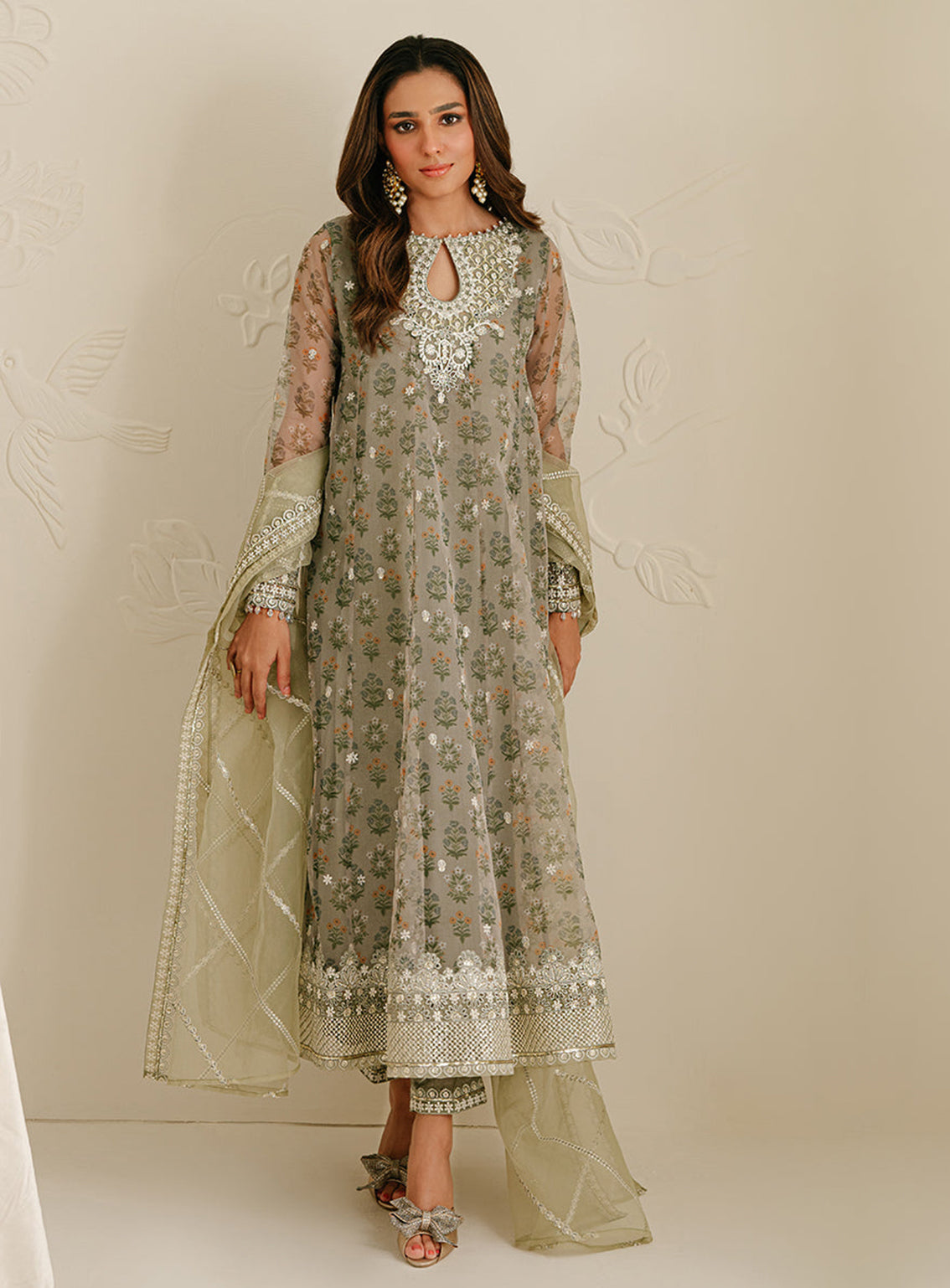 Cross Stitch Embroidered Organza Unstitched Piece Suit 108