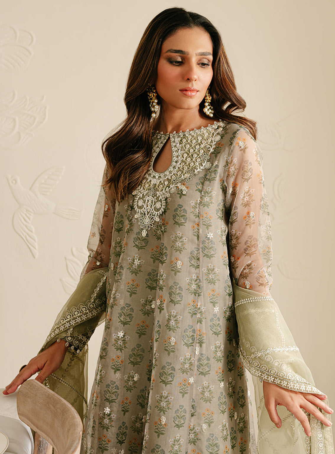 Cross Stitch Embroidered Organza Unstitched 3 Piece Suit - 108 Relic Fossil Cross Stitch Embroidered Organza Unstitched 3 Piece Suit - 108 Relic Fossil
