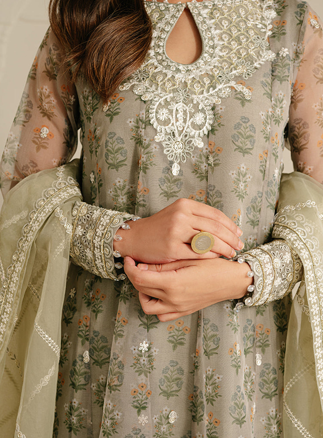 Cross Stitch Embroidered Organza Unstitched 3 Piece Suit - 108 Relic Fossil Cross Stitch Embroidered Organza Unstitched 3 Piece Suit - 108 Relic Fossil