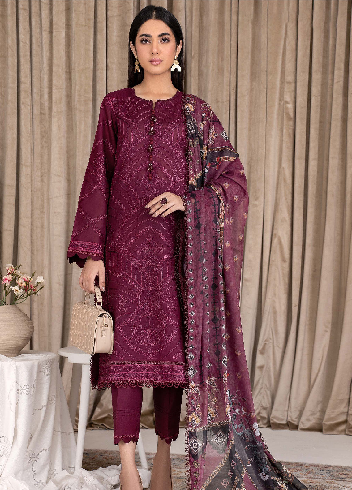 Eid Edition by Zarif Embroidered Lawn 3 Piece Unstitched Suit ZF23L ZEL-01 ROSE WOOD Eid Edition by Zarif Embroidered Lawn 3 Piece Unstitched Suit ZF23L ZEL-01 ROSE WOOD