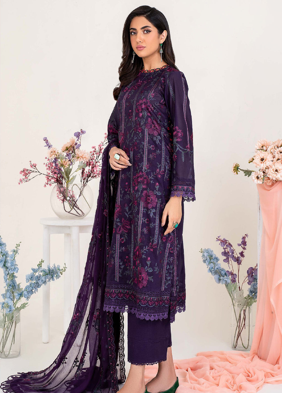Eid Edition by Zarif Embroidered Lawn 3 Piece Unstitched Suit ZF23L ZEL-07 PURPLE HAZE Eid Edition by Zarif Embroidered Lawn 3 Piece Unstitched Suit ZF23L ZEL-07 PURPLE HAZE