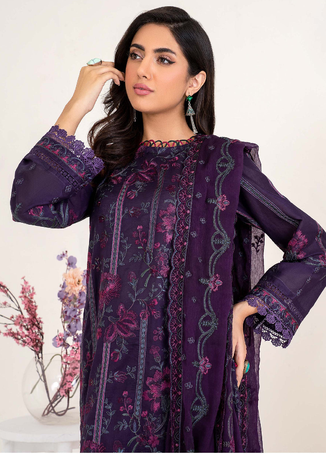 Eid Edition by Zarif Embroidered Lawn 3 Piece Unstitched Suit ZF23L ZEL-07 PURPLE HAZE Eid Edition by Zarif Embroidered Lawn 3 Piece Unstitched Suit ZF23L ZEL-07 PURPLE HAZE
