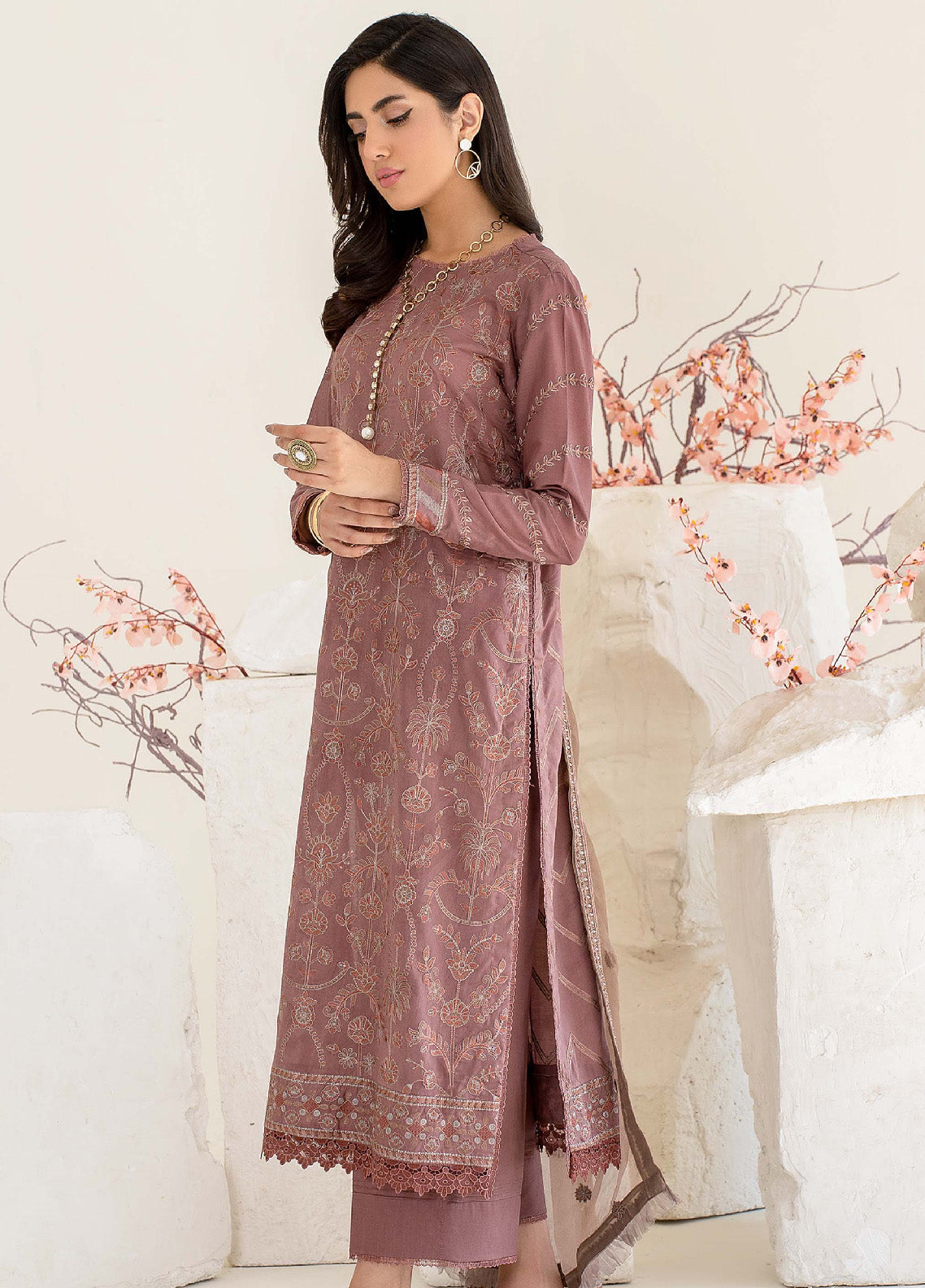 Eid Edition by Zarif Embroidered Lawn 3 Piece Unstitched Suit ZF23L ZEL-09 TEA PINK Eid Edition by Zarif Embroidered Lawn 3 Piece Unstitched Suit ZF23L ZEL-09 TEA PINK