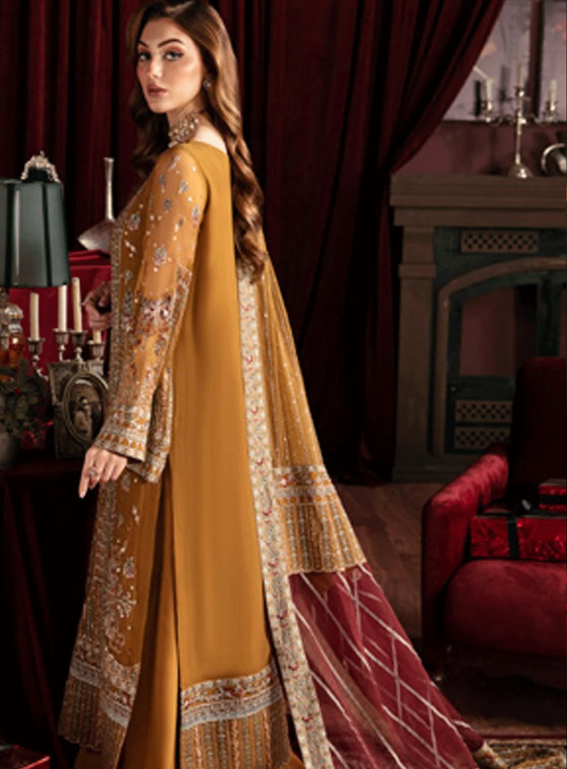 Elanora By Nureh Embroidered Chiffon Unstitched 4 Piece Suit - NU23EL NEL-37 CRIMSON Elanora By Nureh Embroidered Chiffon Unstitched 4 Piece Suit - NU23EL NEL-37 CRIMSON
