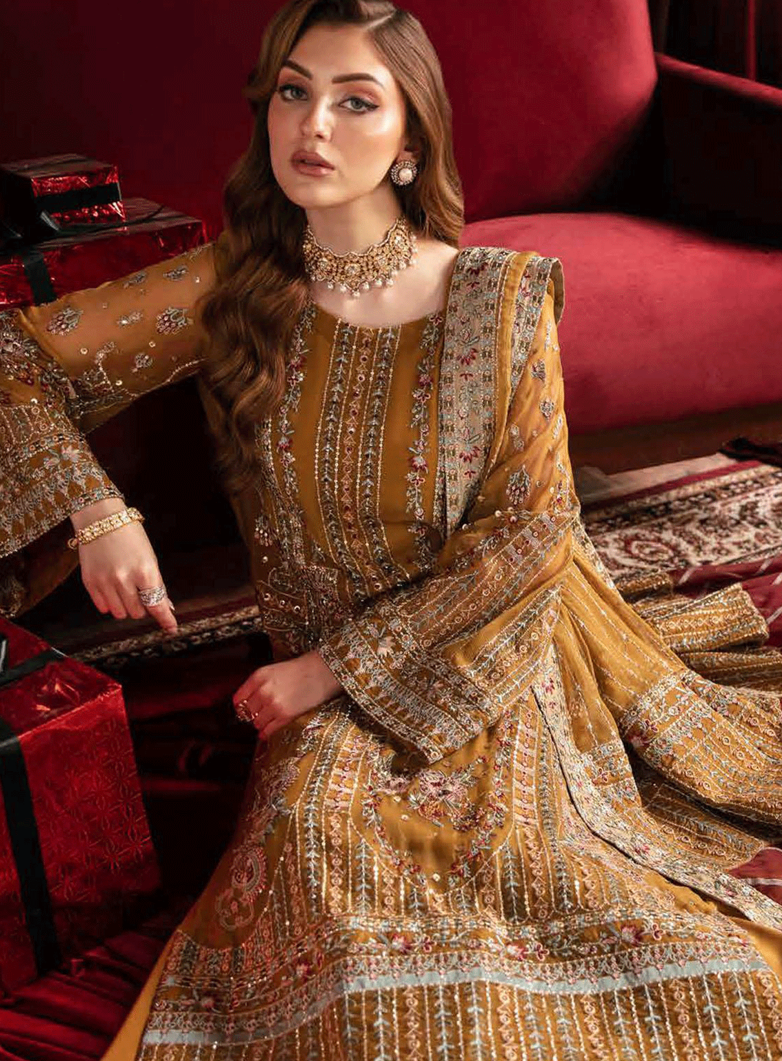 Elanora By Nureh Embroidered Chiffon Unstitched 4 Piece Suit - NU23EL NEL-37 CRIMSON Elanora By Nureh Embroidered Chiffon Unstitched 4 Piece Suit - NU23EL NEL-37 CRIMSON