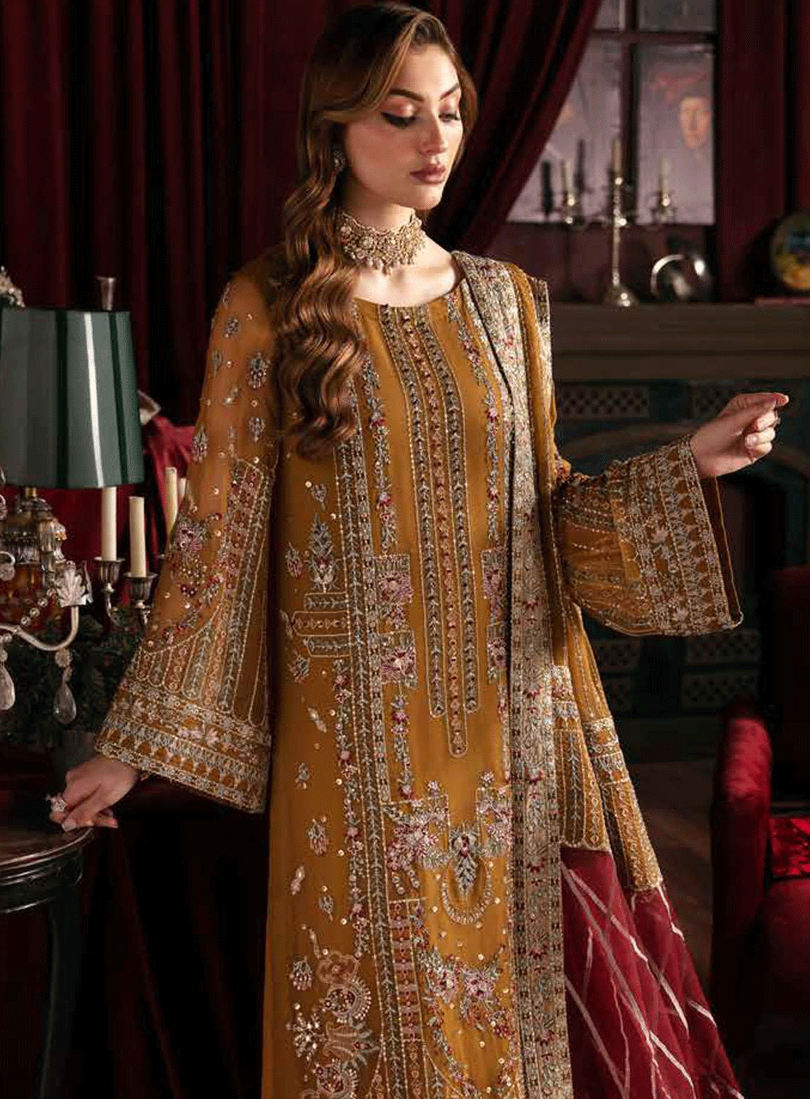 Elanora By Nureh Embroidered Chiffon Unstitched 4 Piece Suit - NU23EL NEL-37 CRIMSON Elanora By Nureh Embroidered Chiffon Unstitched 4 Piece Suit - NU23EL NEL-37 CRIMSON