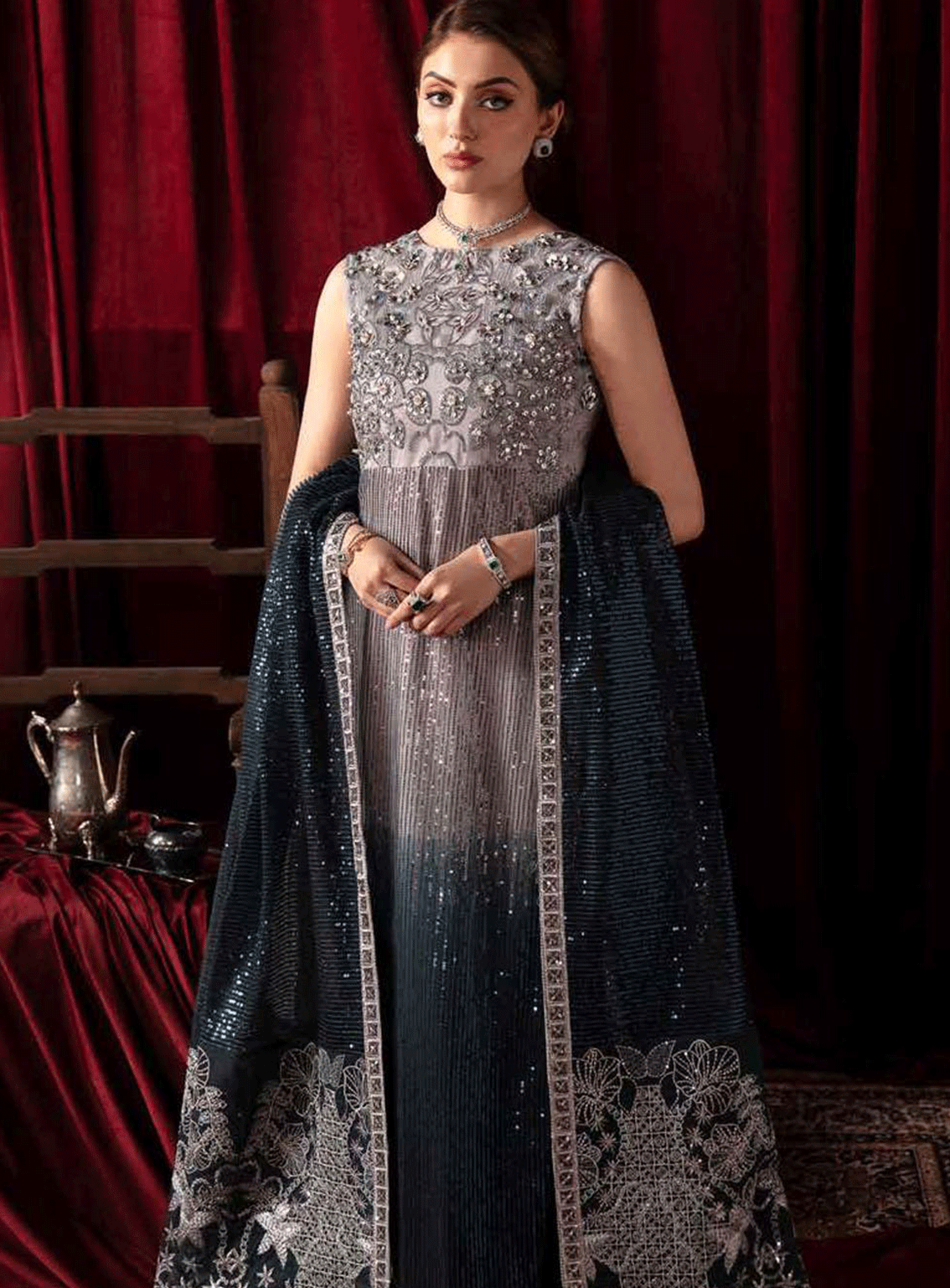 Elanora By Nureh Embroidered Net Unstitched 4 Piece Suit - NU23EL NEL-40 STARRY NIGHTS Elanora By Nureh Embroidered Net Unstitched 4 Piece Suit - NU23EL NEL-40 STARRY NIGHTS