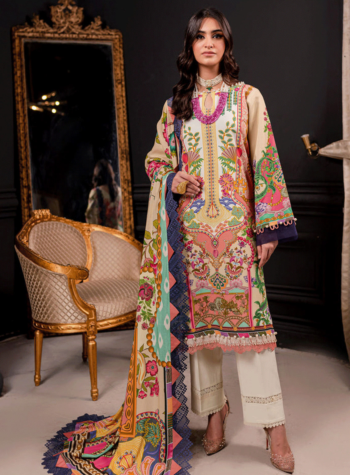 Firdous Printed Linen Unstitched 3 Piece Suit - 20377B Firdous Printed Linen Unstitched 3 Piece Suit - 20377B