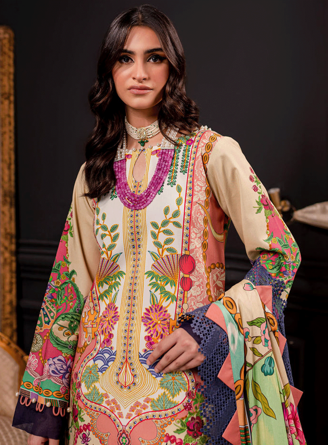 Firdous Printed Linen Unstitched 3 Piece Suit - 20377B Firdous Printed Linen Unstitched 3 Piece Suit - 20377B