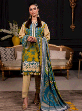 Firdous Printed Linen Unstitched 3 Piece Suit - 20388A