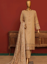 HZ Textile Embroidered Karandi Unstitched 3 Piece Suit - HZ23KE 03