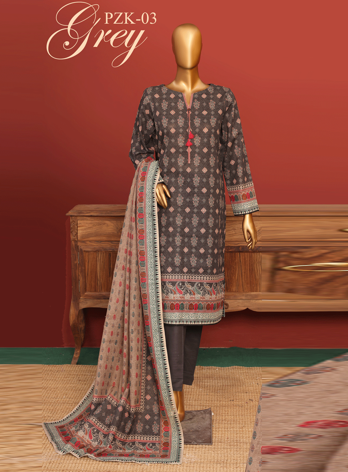 HZ Textile Printed Khaddar Stitch 3 Piece Suit - HZ23RTW PZK-03 HZ Textile Printed Khaddar Stitch 3 Piece Suit - HZ23RTW PZK-03