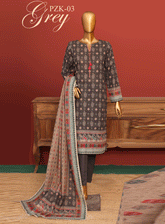 HZ Textile Printed Khaddar Stitch 3 Piece Suit - HZ23RTW PZK-03