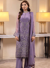 Haya By Kuch Khas Embroidered Chiffon Unstitched 3 Piece Suit - FS23HKK K-1401 DAHLIA