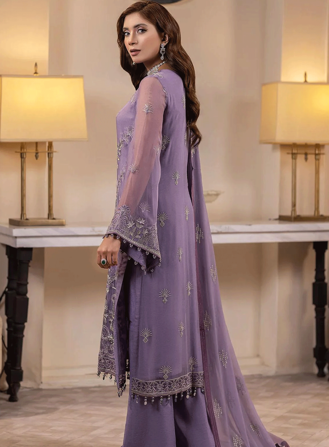 Haya By Kuch Khas Embroidered Chiffon Unstitched 3 Piece Suit - FS23HKK K-1401 DAHLIA Haya By Kuch Khas Embroidered Chiffon Unstitched 3 Piece Suit - FS23HKK K-1401 DAHLIA