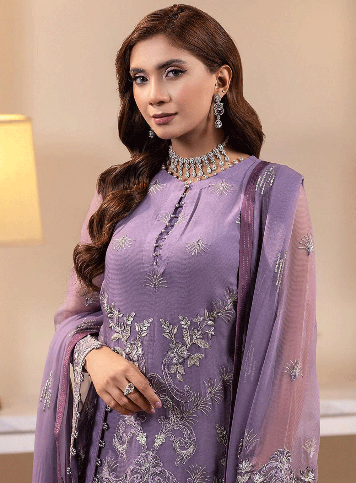 Haya By Kuch Khas Embroidered Chiffon Unstitched 3 Piece Suit - FS23HKK K-1401 DAHLIA Haya By Kuch Khas Embroidered Chiffon Unstitched 3 Piece Suit - FS23HKK K-1401 DAHLIA