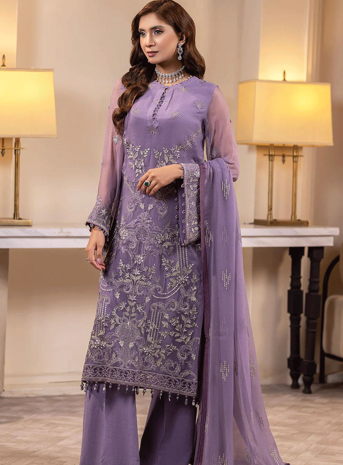 Haya By Kuch Khas Embroidered Chiffon Unstitched 3 Piece Suit - FS23HKK K-1401 DAHLIA Haya By Kuch Khas Embroidered Chiffon Unstitched 3 Piece Suit - FS23HKK K-1401 DAHLIA