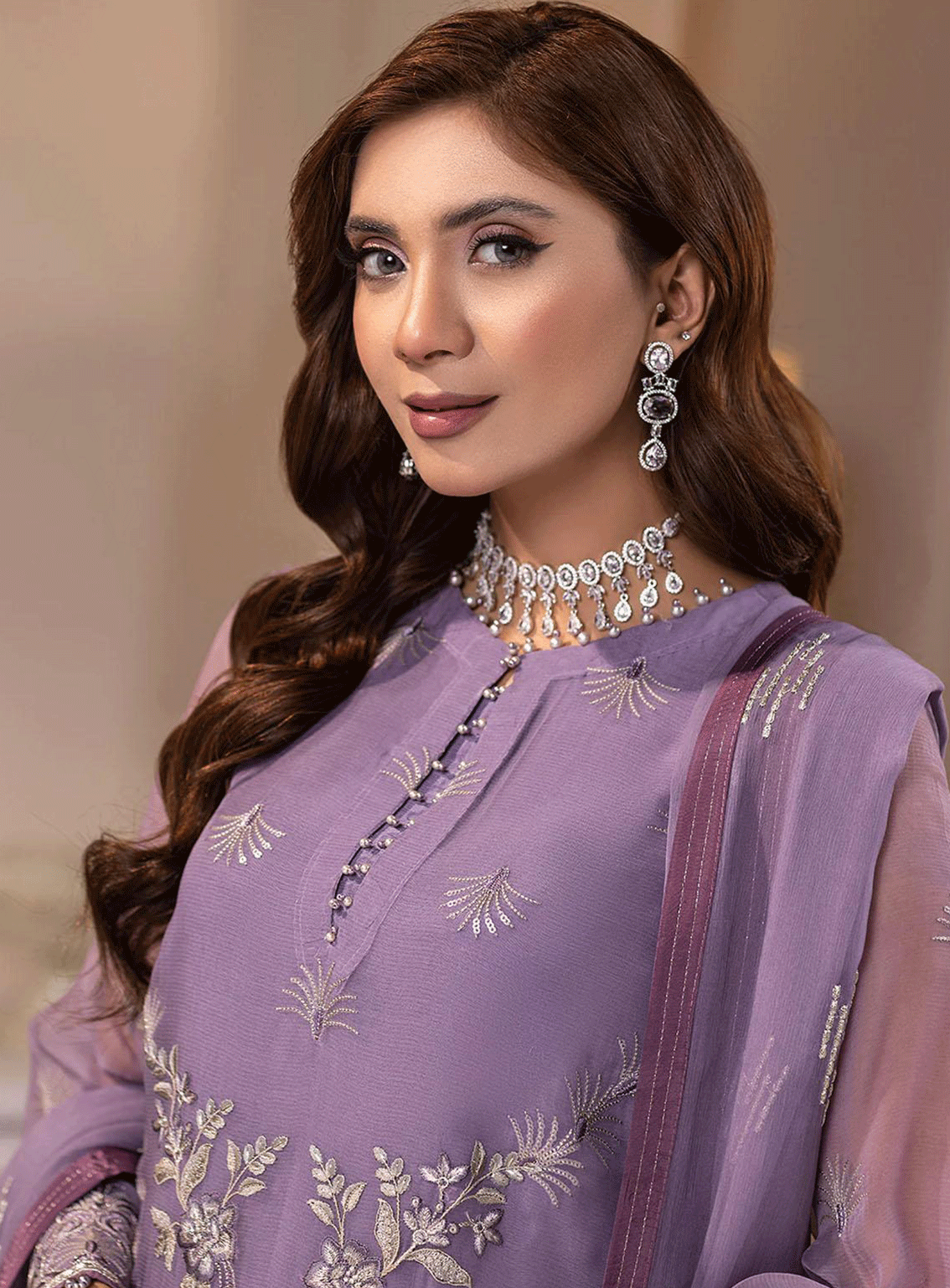 Haya By Kuch Khas Embroidered Chiffon Unstitched 3 Piece Suit - FS23HKK K-1401 DAHLIA Haya By Kuch Khas Embroidered Chiffon Unstitched 3 Piece Suit - FS23HKK K-1401 DAHLIA