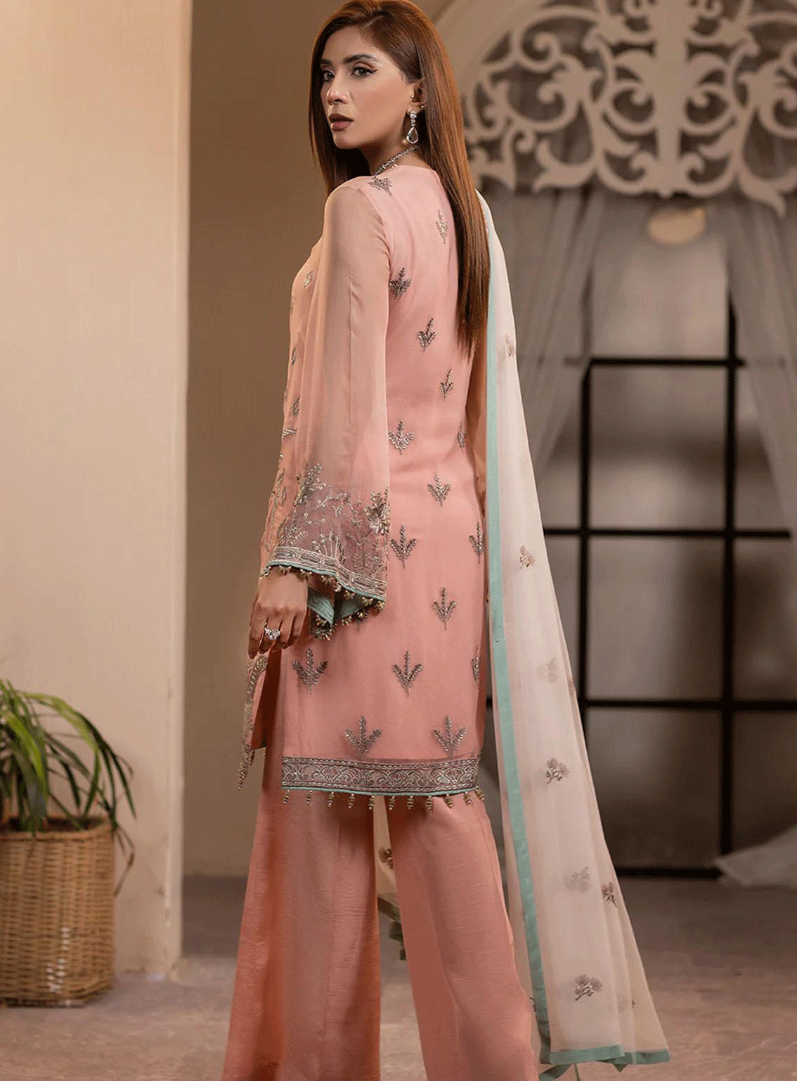 Haya By Kuch Khas Embroidered Chiffon Unstitched 3 Piece Suit - FS23HKK K-1402 OPHELIA Haya By Kuch Khas Embroidered Chiffon Unstitched 3 Piece Suit - FS23HKK K-1402 OPHELIA