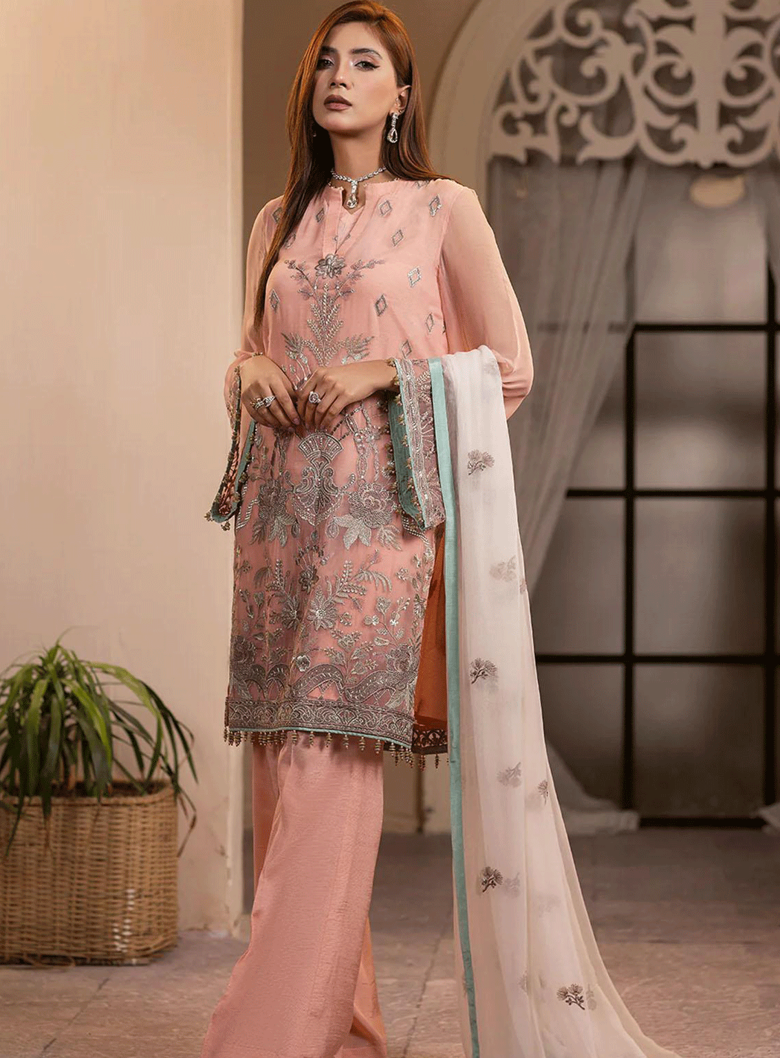 Haya By Kuch Khas Embroidered Chiffon Unstitched 3 Piece Suit - FS23HKK K-1402 OPHELIA Haya By Kuch Khas Embroidered Chiffon Unstitched 3 Piece Suit - FS23HKK K-1402 OPHELIA