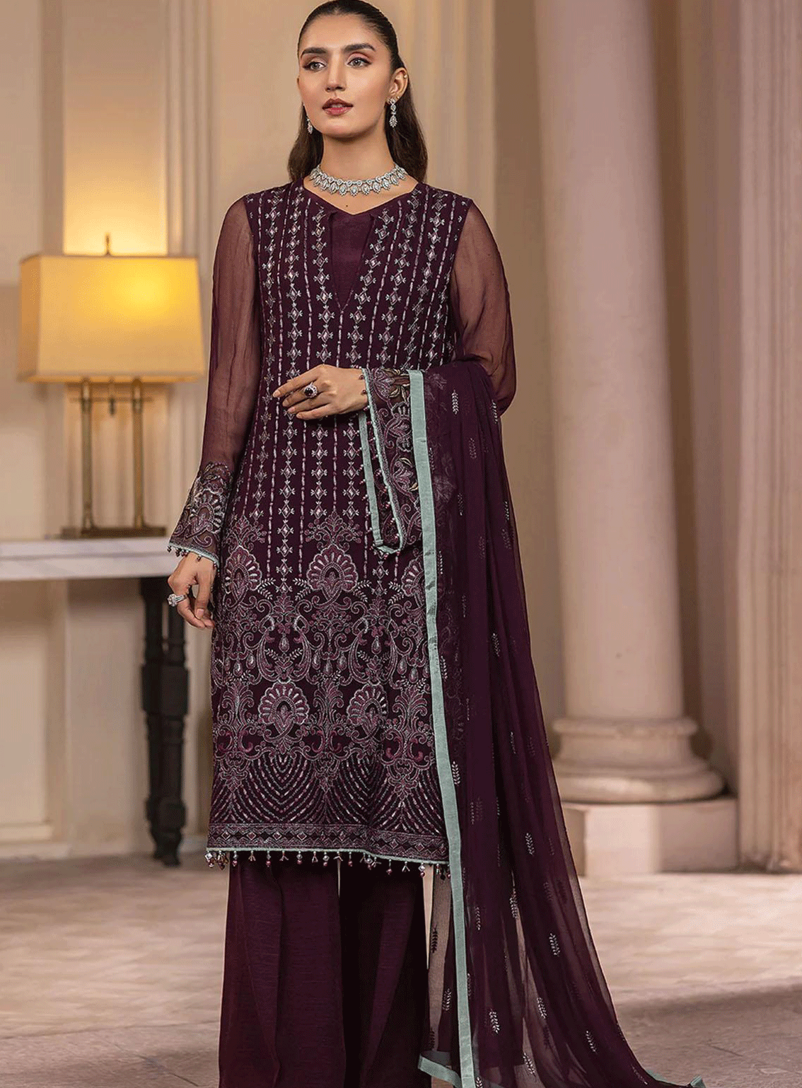 Haya By Kuch Khas Embroidered Chiffon Unstitched 3 Piece Suit - FS23HKK K-1406 MIRA Haya By Kuch Khas Embroidered Chiffon Unstitched 3 Piece Suit - FS23HKK K-1406 MIRA