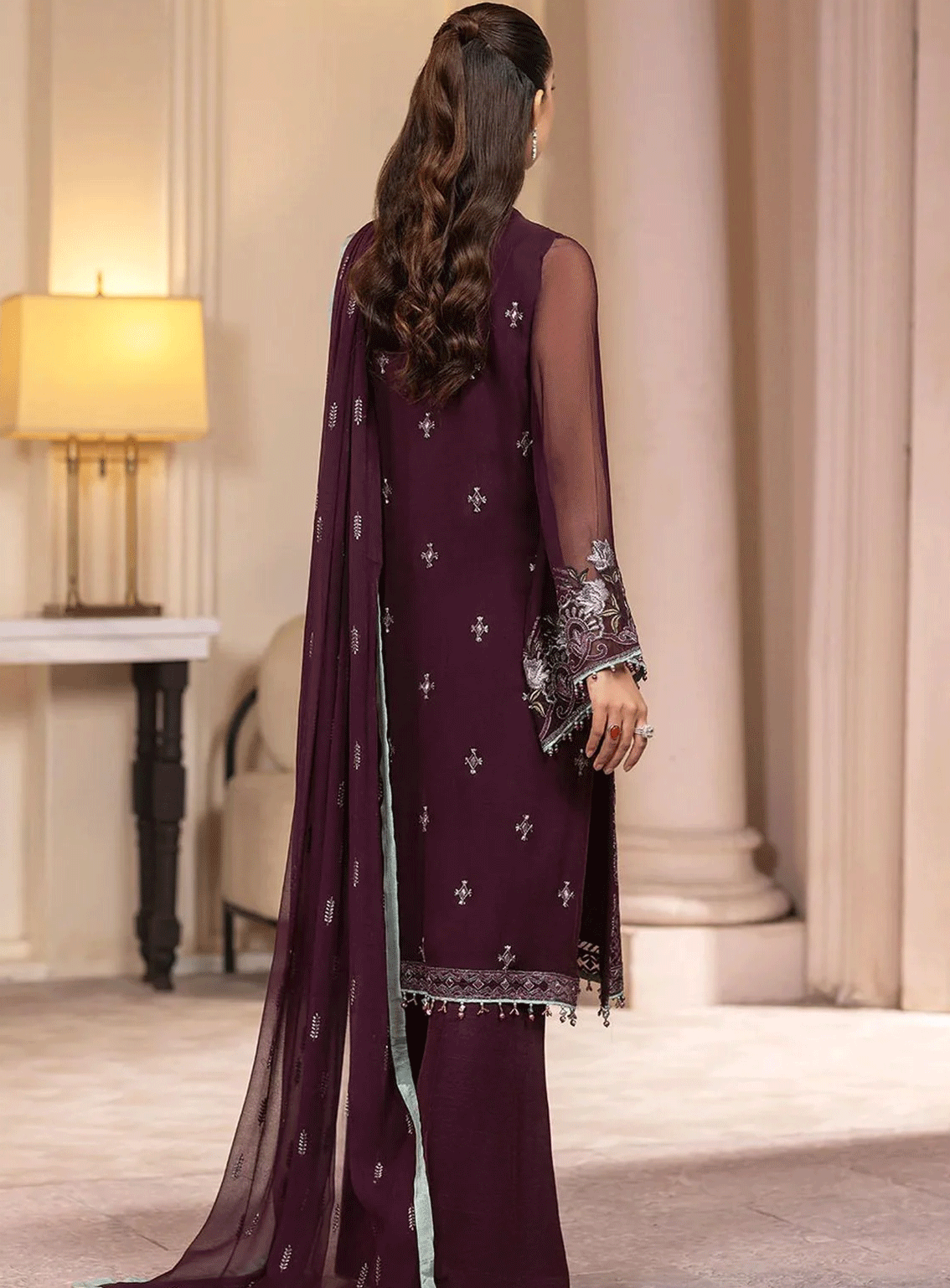 Haya By Kuch Khas Embroidered Chiffon Unstitched 3 Piece Suit - FS23HKK K-1406 MIRA Haya By Kuch Khas Embroidered Chiffon Unstitched 3 Piece Suit - FS23HKK K-1406 MIRA