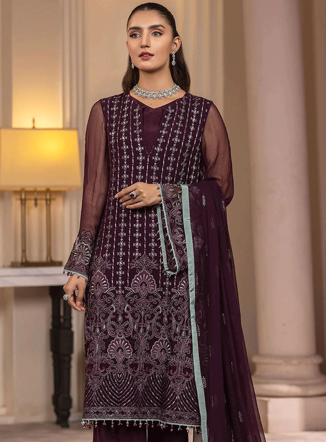 Haya By Kuch Khas Embroidered Chiffon Unstitched 3 Piece Suit - FS23HKK K-1406 MIRA Haya By Kuch Khas Embroidered Chiffon Unstitched 3 Piece Suit - FS23HKK K-1406 MIRA