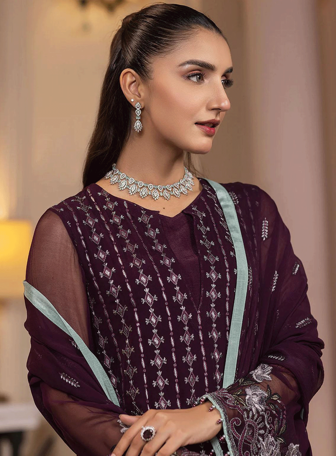 Haya By Kuch Khas Embroidered Chiffon Unstitched 3 Piece Suit - FS23HKK K-1406 MIRA Haya By Kuch Khas Embroidered Chiffon Unstitched 3 Piece Suit - FS23HKK K-1406 MIRA