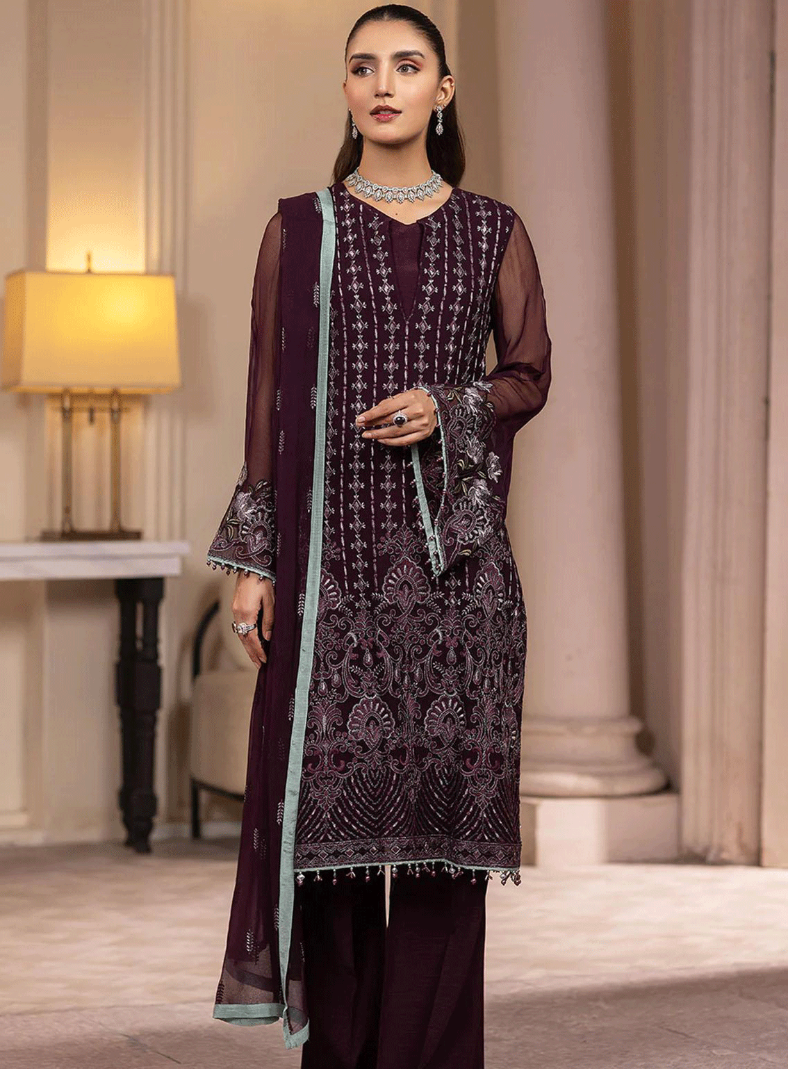 Haya By Kuch Khas Embroidered Chiffon Unstitched 3 Piece Suit - FS23HKK K-1406 MIRA Haya By Kuch Khas Embroidered Chiffon Unstitched 3 Piece Suit - FS23HKK K-1406 MIRA