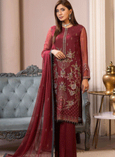 Haya By Kuch Khas Embroidered Chiffon Unstitched 3 Piece Suit - FS23HKK K-1409 WARDA