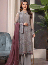 Haya By Kuch Khas Embroidered Chiffon Unstitched 3 Piece Suit - FS23HKK K-1410 MEHSA